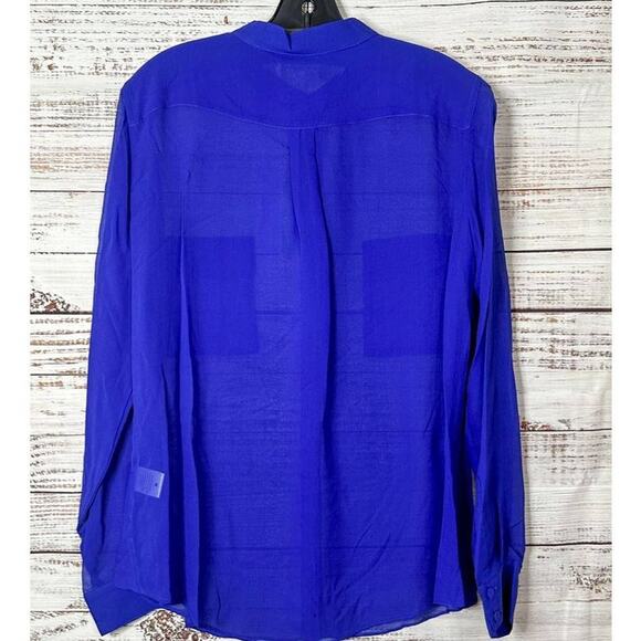 NEW w Tags Erin Fetherston Silk Chiffon Sheer Button-Up Shirt Blue Large - Picture 8 of 12